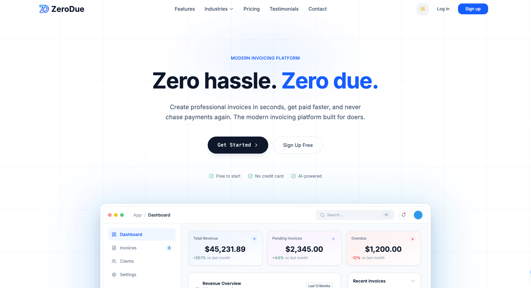 A full SaaS invoicing platform — secure portal, Stripe billing, and AI-powered invoicing